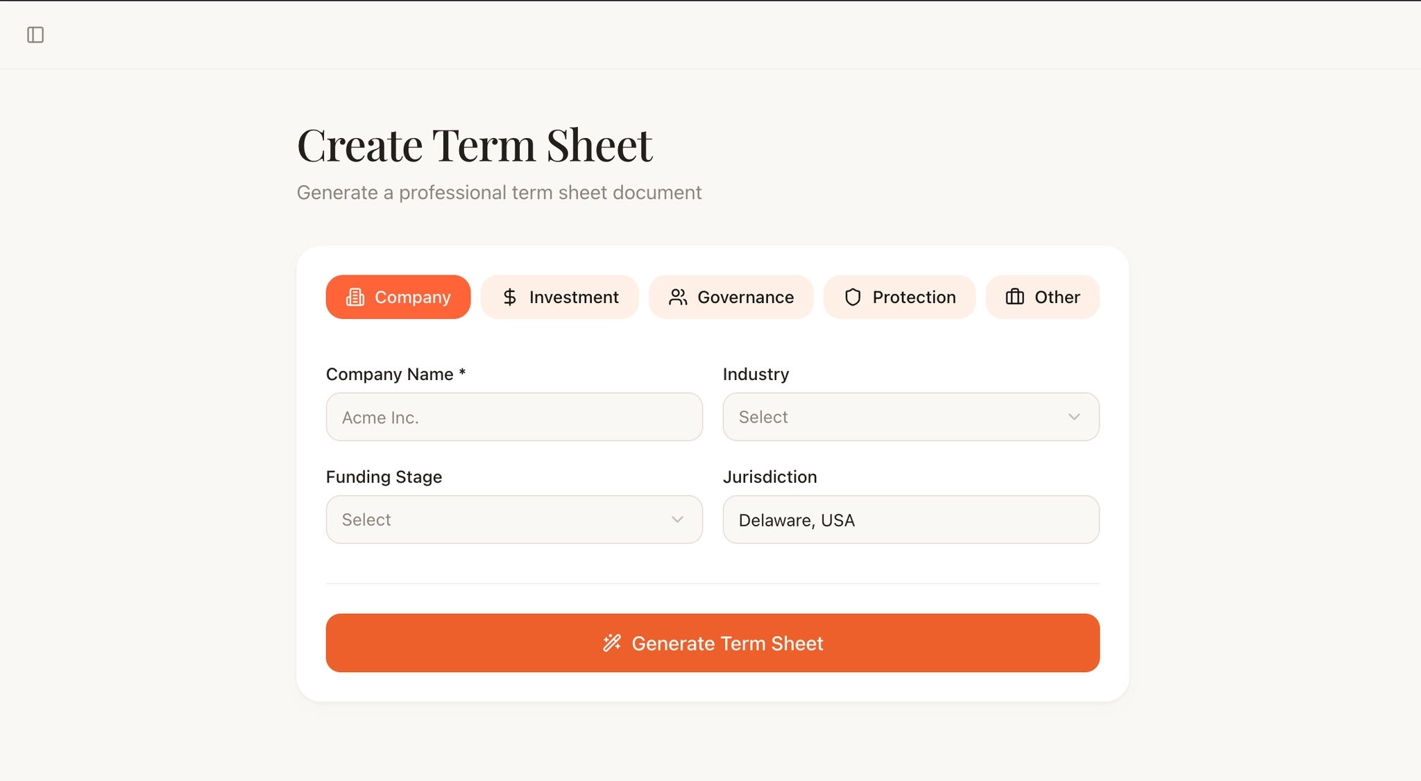 Effortless Term Sheet Creation
